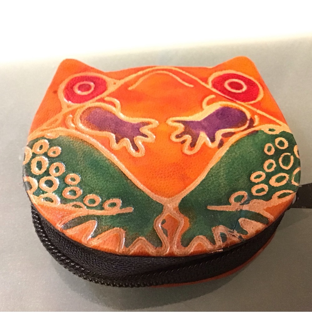 Colorful Hand Tooled Frog Coin Purse